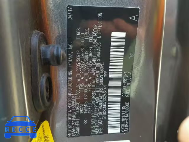 2012 TOYOTA SIENNA SPORT 5TDXK3DC7CS246141 image 9