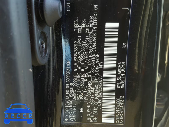 2012 LEXUS RX 450 JTJBC1BA7C2430772 image 9