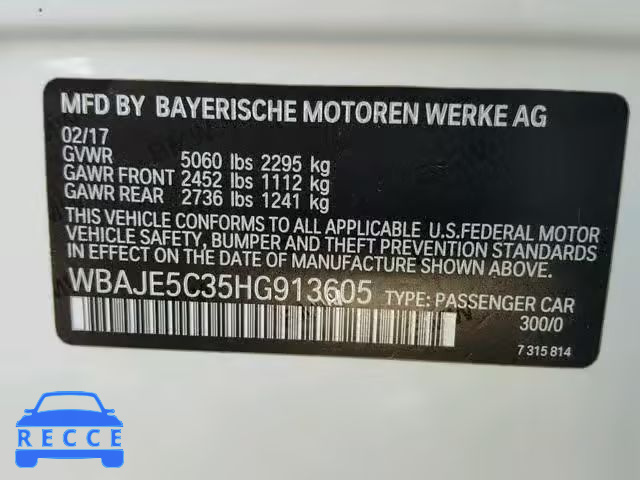 2017 BMW 540 I WBAJE5C35HG913605 зображення 9