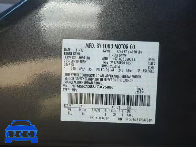 2018 FORD EXPLORER X 1FM5K7D88JGA25886 image 9