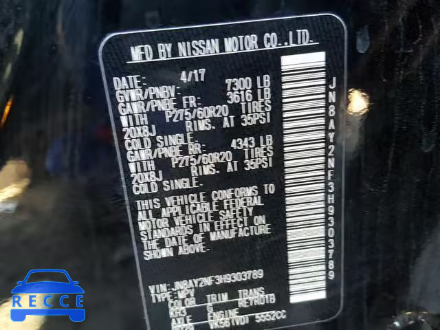 2017 NISSAN ARMADA PLA JN8AY2NF3H9303789 image 9