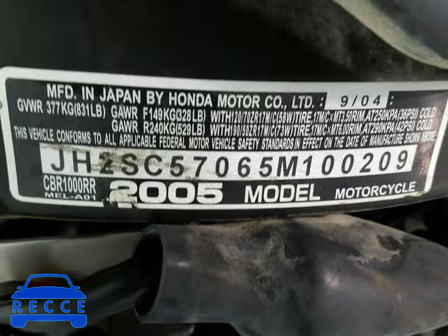 2005 HONDA CBR1000 RR JH2SC57065M100209 image 18