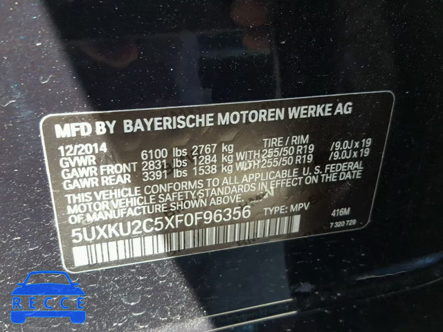 2015 BMW X6 XDRIVE3 5UXKU2C5XF0F96356 зображення 9