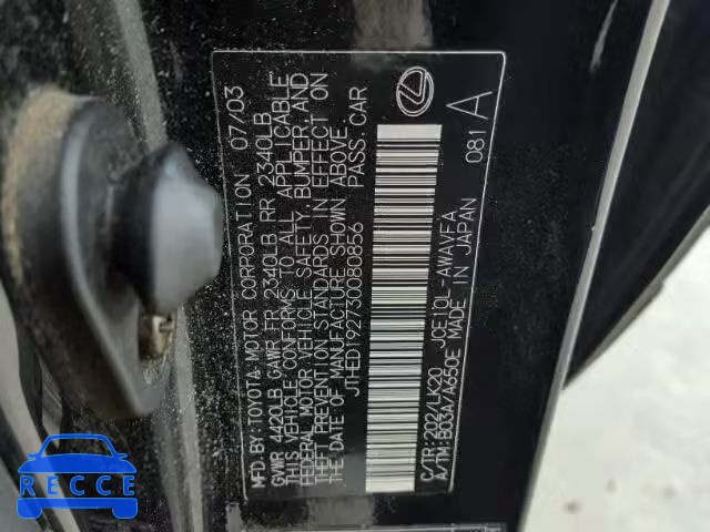 2003 LEXUS IS 300 SPO JTHED192730080856 image 9