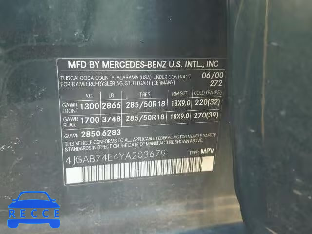 2000 MERCEDES-BENZ ML 55 4JGAB74E4YA203679 Bild 9