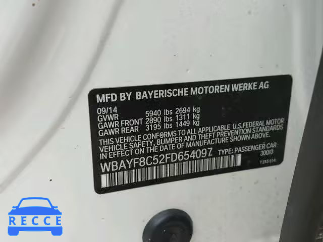 2015 BMW 750 LXI WBAYF8C52FD654097 зображення 9