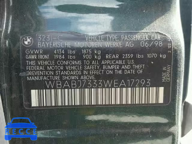 1998 BMW 323 IC WBABJ7333WEA17293 image 9