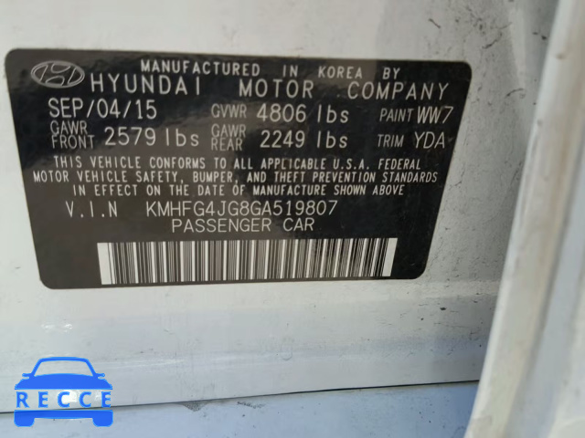 2016 HYUNDAI AZERA KMHFG4JG8GA519807 image 9