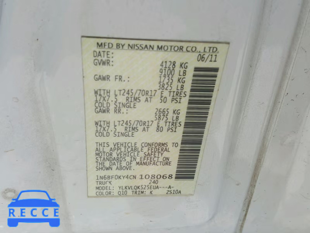 2012 NISSAN NV 1500 1N6BF0KY4CN108068 image 9