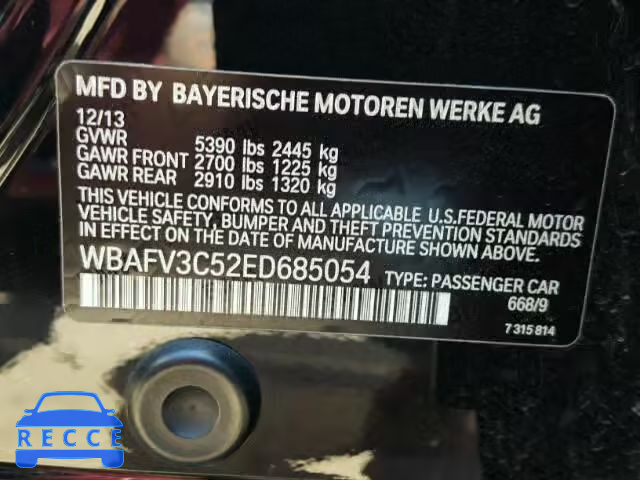 2014 BMW 535 D WBAFV3C52ED685054 зображення 9