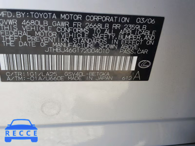 2007 LEXUS ES350 JTHBJ46G172004010 image 9