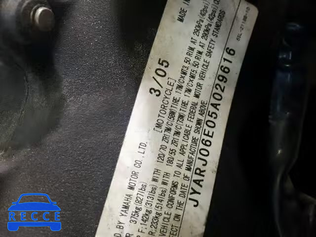 2005 YAMAHA YZFR6 L JYARJ06E05A029616 image 9