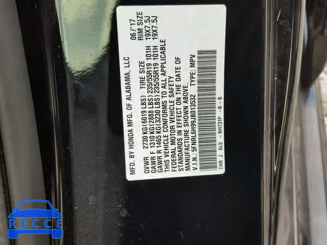 2018 HONDA ODYSSEY EL 5FNRL6H99JB013532 image 9