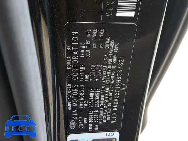 2017 KIA SEDONA EX KNDMC5C19H6337821 зображення 9