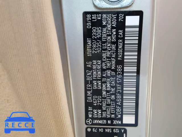 1999 MERCEDES-BENZ SL 500 WDBFA68F3XF176386 image 9