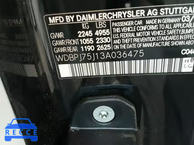 2003 MERCEDES-BENZ CL 500 WDBPJ75J13A036475 Bild 9