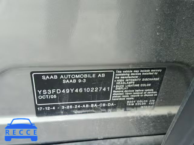 2006 SAAB 9 3 YS3FD49Y461022741 image 9