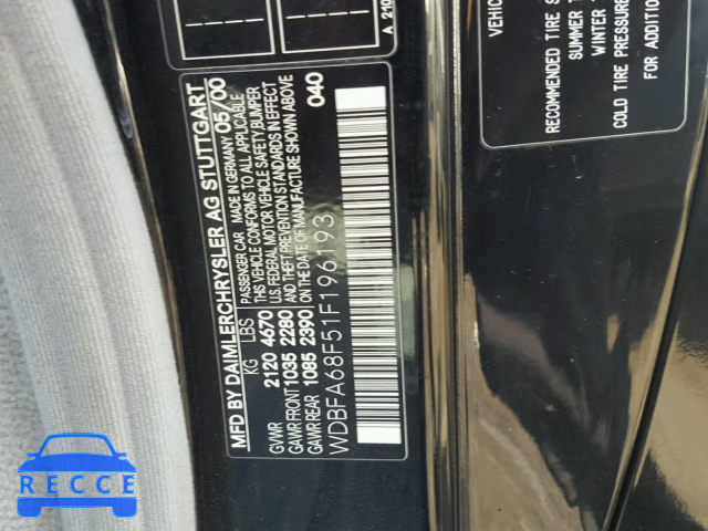 2001 MERCEDES-BENZ SL 500 WDBFA68F51F196193 image 9