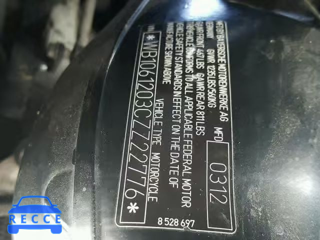 2012 BMW K1600 GTL WB1061203CZZ22776 image 9