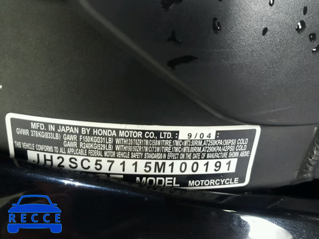 2005 HONDA CBR1000 RR JH2SC57115M100191 Bild 18