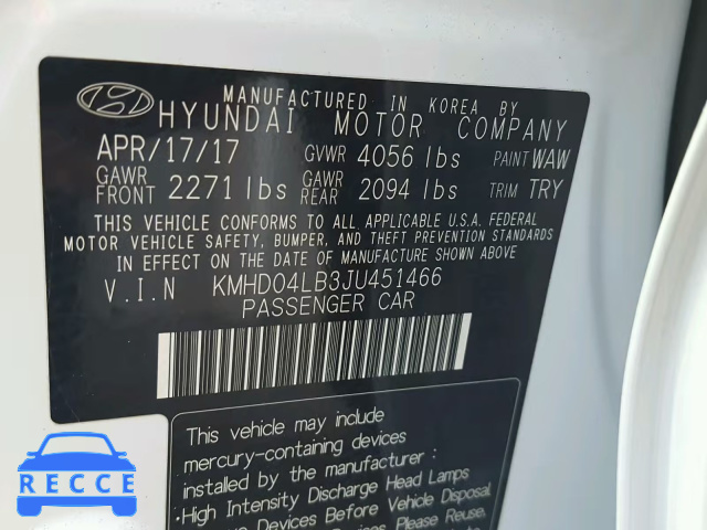 2018 HYUNDAI ELANTRA SP KMHD04LB3JU451466 image 9