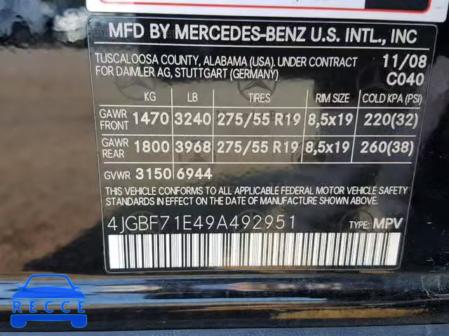 2009 MERCEDES-BENZ GL 450 4MA 4JGBF71E49A492951 image 9