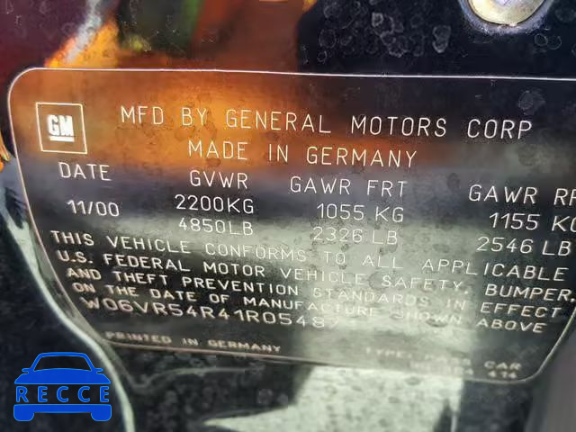 2001 CADILLAC CATERA BAS W06VR54R41R054871 image 9