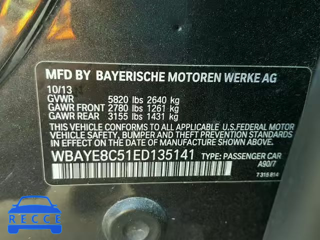 2014 BMW 750 LI WBAYE8C51ED135141 зображення 9