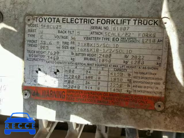 1997 TOYOTA FORKLIFT 61807 image 9