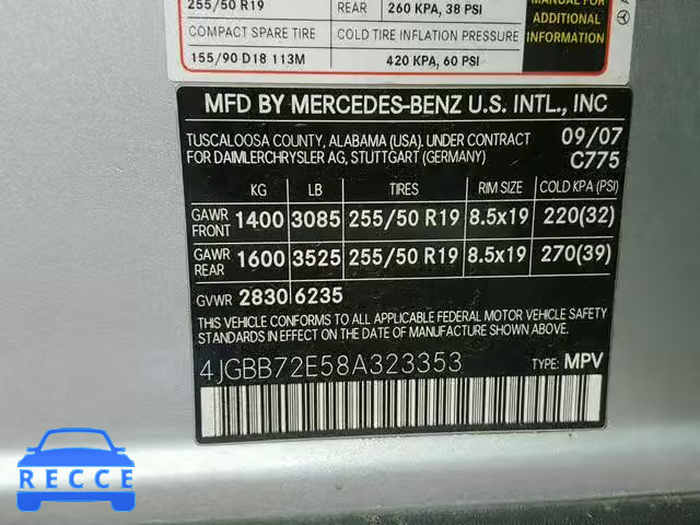 2008 MERCEDES-BENZ ML 550 4JGBB72E58A323353 image 9