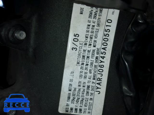 2005 YAMAHA YZFR6 L JYARJ06Y45A005510 image 9