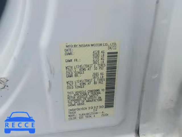 2012 NISSAN NV 1500 1N6BF0KY6CN103230 image 9