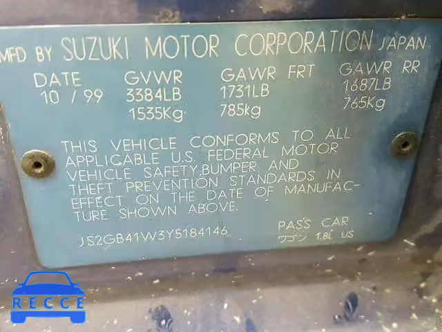 2000 SUZUKI ESTEEM GL JS2GB41W3Y5184146 image 9