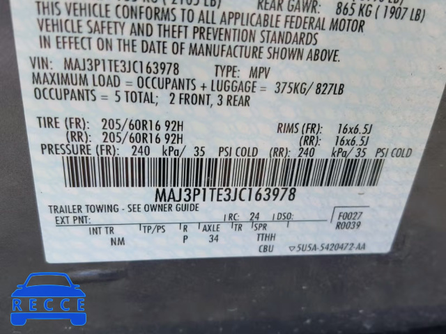 2018 FORD ECOSPORT S MAJ3P1TE3JC163978 Bild 9