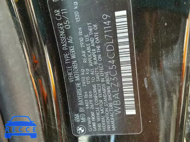 2012 BMW 650 I WBALZ3C54CDL71149 зображення 9