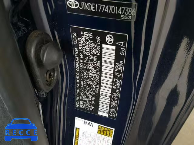 2007 TOYOTA SCION JTKDE177470147386 image 9