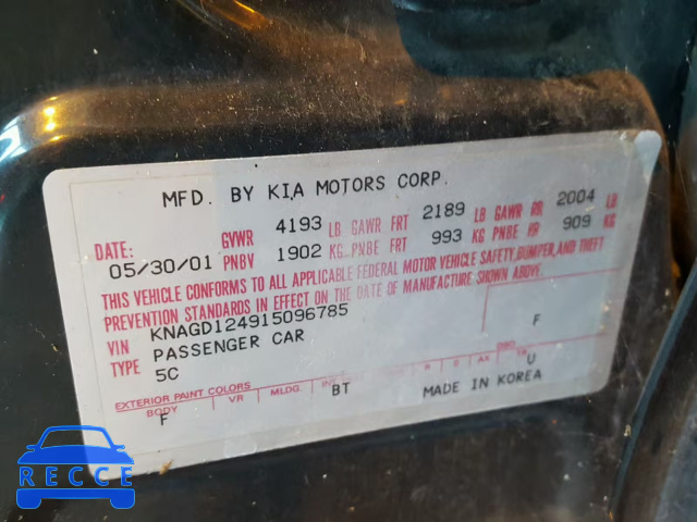 2001 KIA OPTIMA MAG KNAGD124915096785 image 9