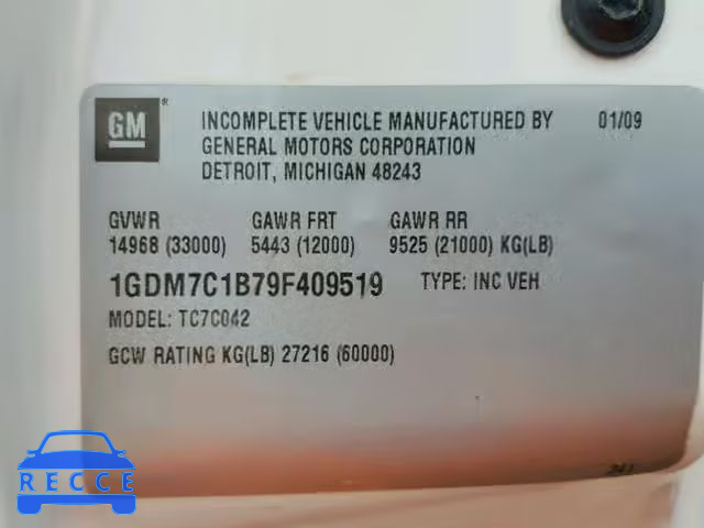 2009 GMC C7500 C7C0 1GDM7C1B79F409519 image 9