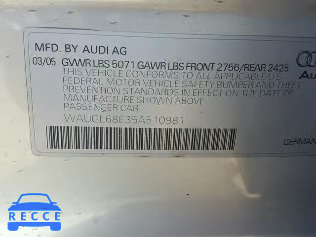 2005 AUDI NEW S4 QUA WAUGL68E35A510981 image 9