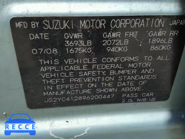 2009 SUZUKI SX4 BASE JS2YC412896200447 image 9