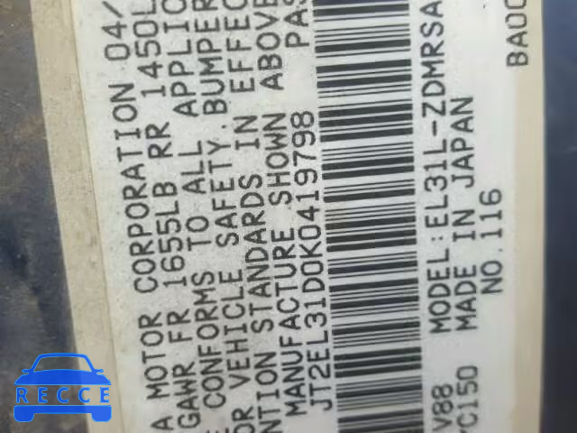 1989 TOYOTA TERCEL JT2EL31D0K0419798 image 9