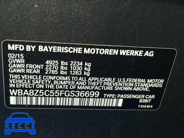 2015 BMW 328 XIGT WBA8Z5C55FGS36699 зображення 9