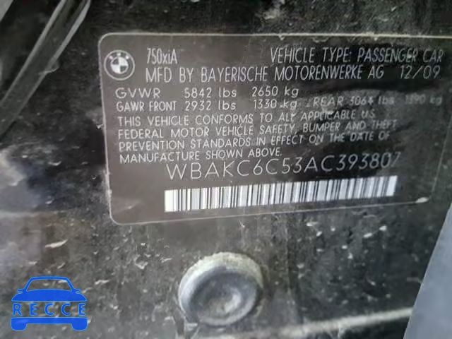 2010 BMW 750 I WBAKC6C53AC393807 зображення 9