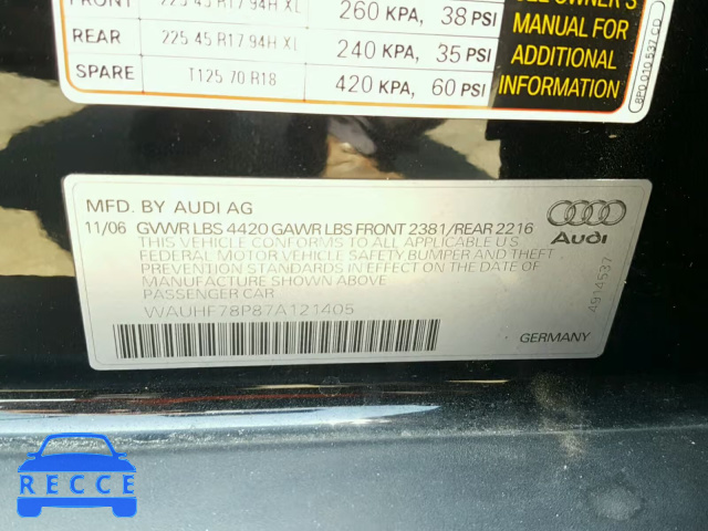 2007 AUDI A3 2 WAUHF78P87A121405 зображення 9