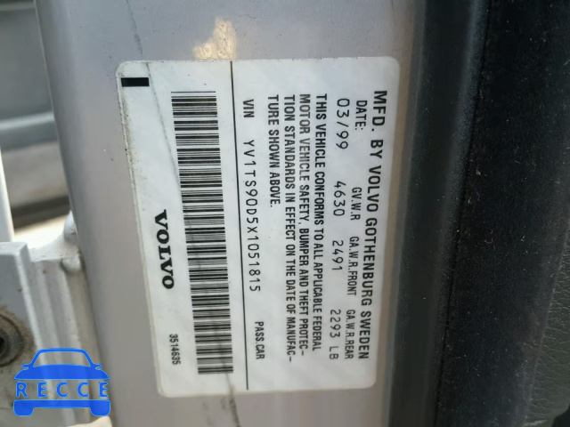 1999 VOLVO S80 T6 TUR YV1TS90D5X1051815 зображення 9