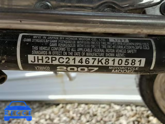 2007 HONDA VT600 CD JH2PC21467K810581 зображення 9