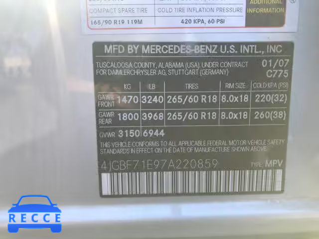 2007 MERCEDES-BENZ GL450 4JGBF71E97A220859 зображення 8