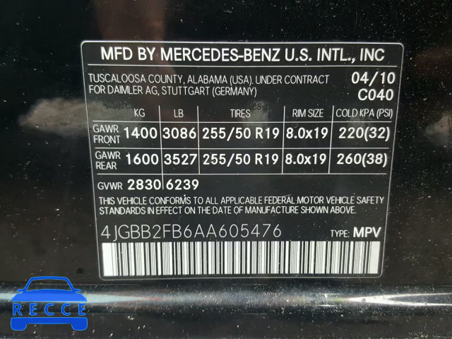 2010 MERCEDES-BENZ ML 350 BLU 4JGBB2FB6AA605476 image 9
