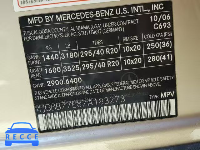 2007 MERCEDES-BENZ ML 63 AMG 4JGBB77E87A183273 зображення 9