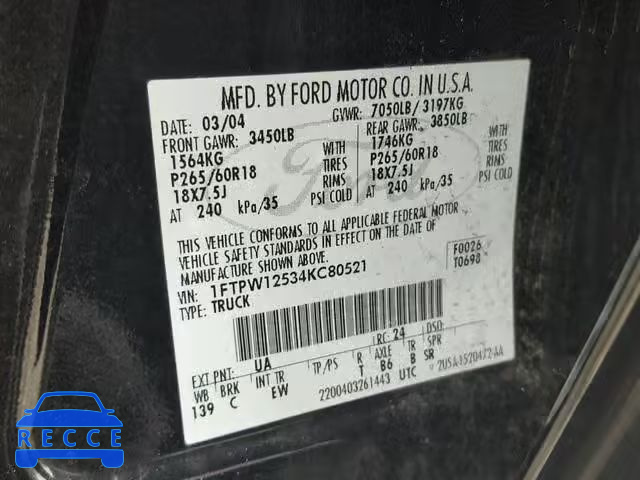 2004 FORD F150 2WD 1FTPW12534KC80521 image 9